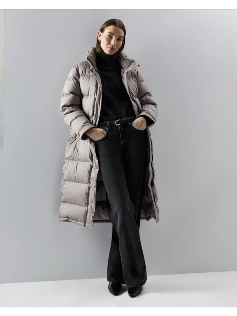 Quince Women's Responsible Hooded Down Long Puffer Coat Morel Grey Size M